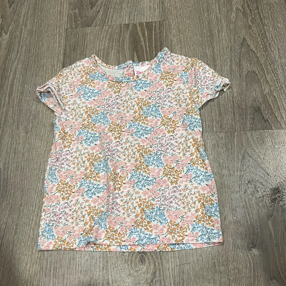 Little Lass pink cat floral jean romper size 6